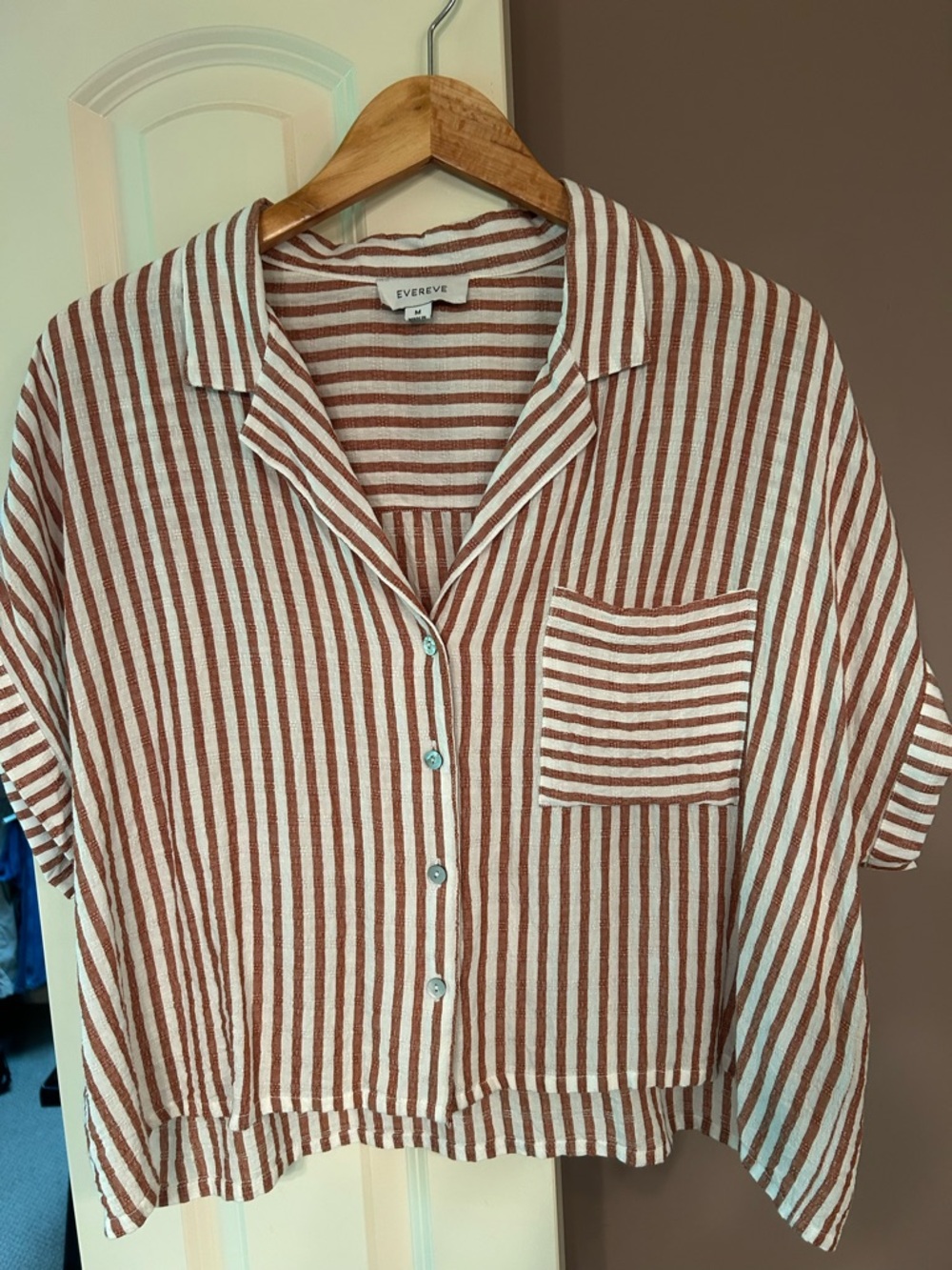 Evereve Rust and Cream Striped Top